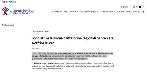 Sono attive le nuove piattaforme regionali per cercare e offrire lavoro