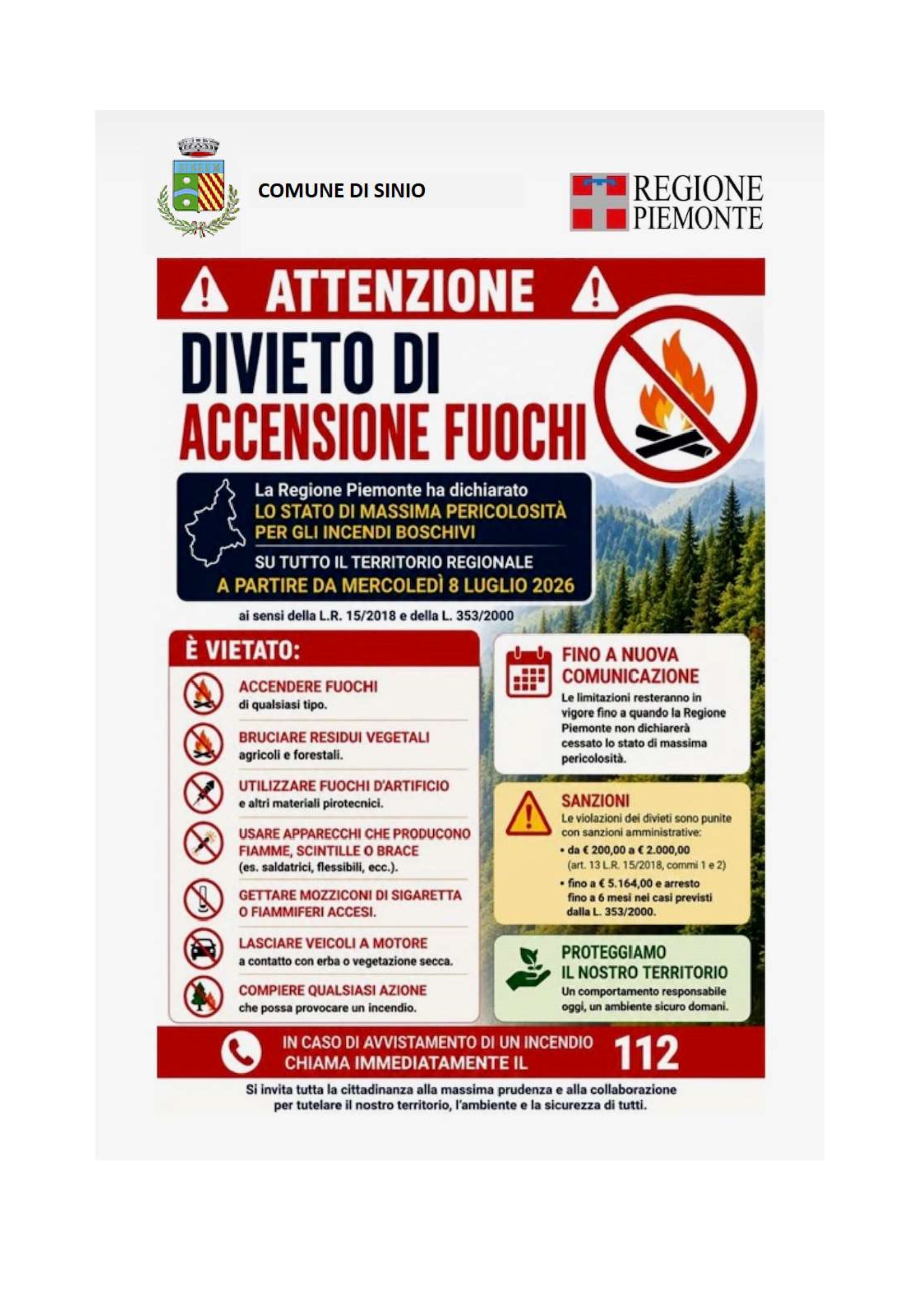 Dichiarazione dello stato di massima pericolosità per incendi boschivi